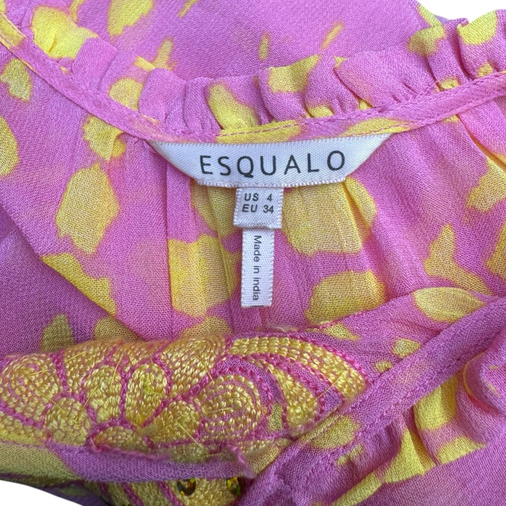 Vibrant Esqualo Boho Embroidered Tassel Top Shirt Yellow Sleeveless Festival 4 - Picture 8 of 10